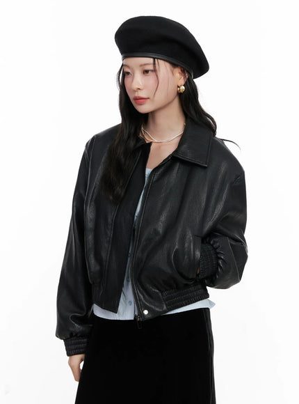 Crop Faux Leather Jacket CO531