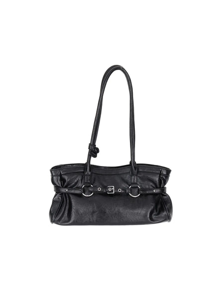 buckle-accent-faux-leather-shoulder-bag-cm526 / Black