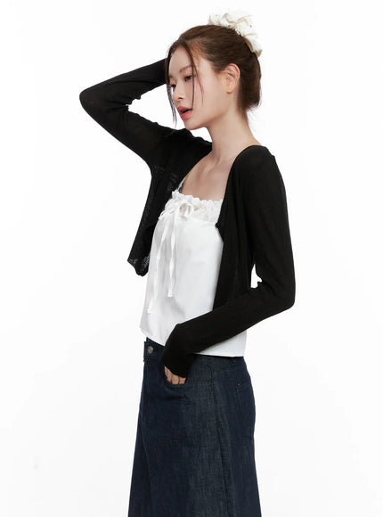 ribbed-summer-cropped-cardigan-cl523 / Black