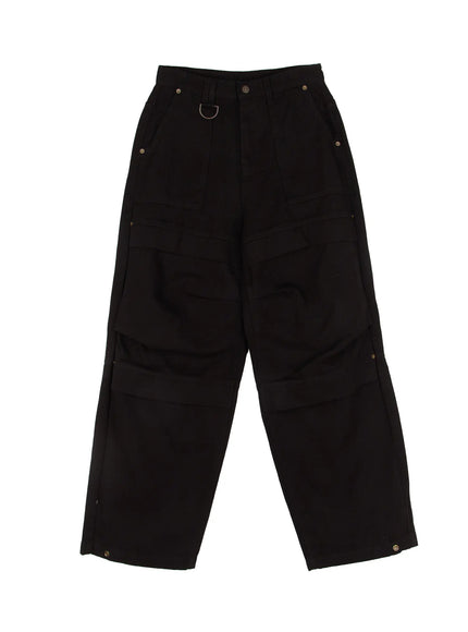 button-trim-wide-leg-pants-cj514 / Black