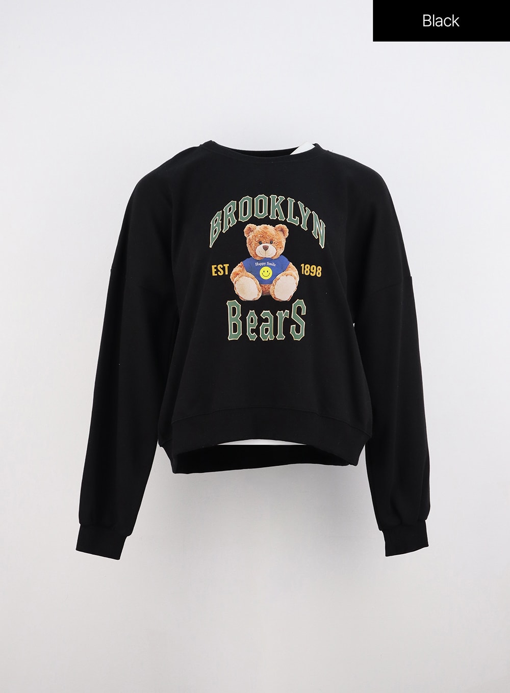 cute-bear-print-sweatshirt-io317 / Black
