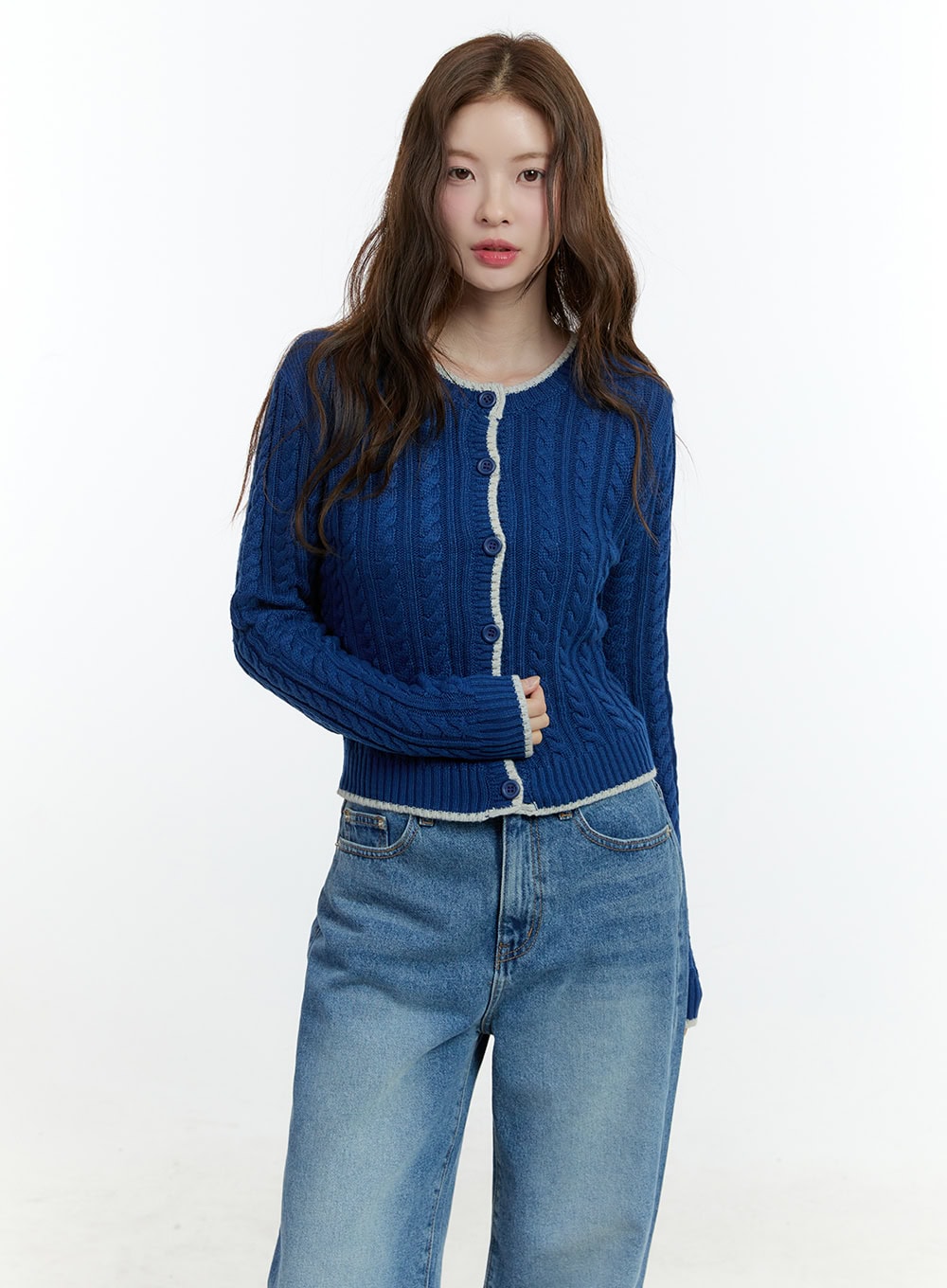 cozy-cable-knit-buttoned-cardigan-cf503 / Blue