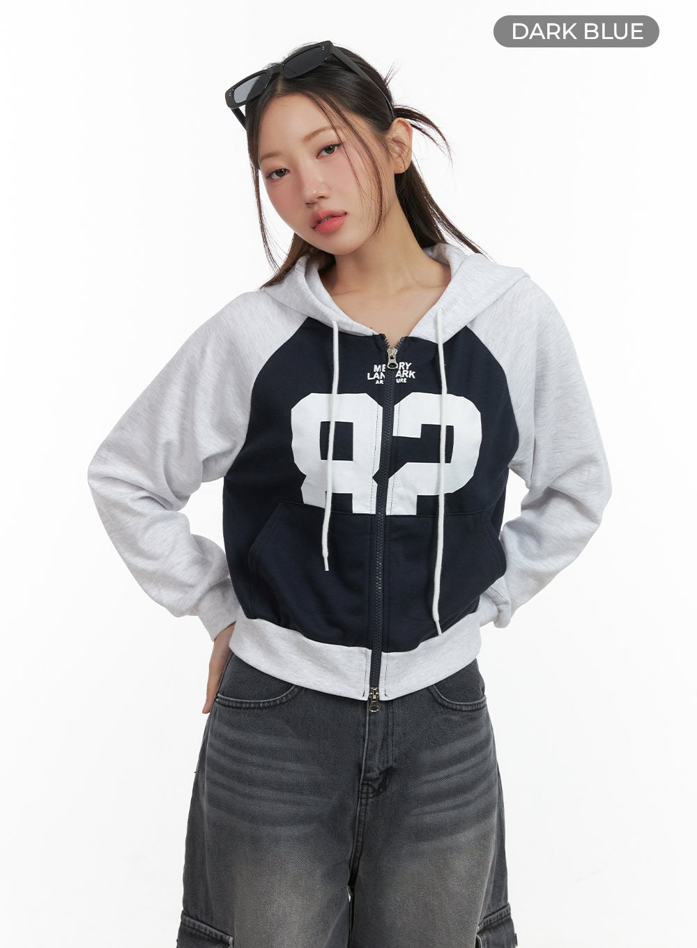 lettered-zip-up-hoodie-co417 / Dark blue
