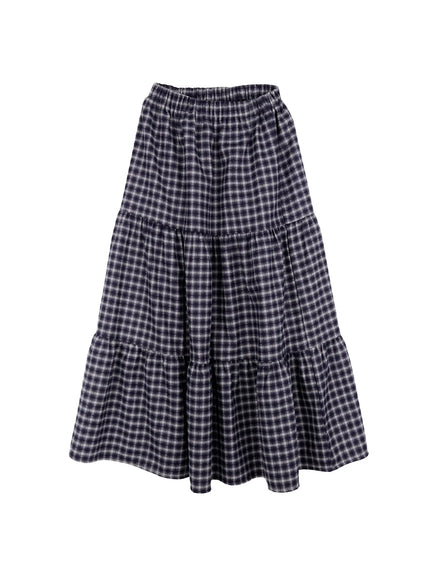 checkered-flare-maxi-skirt-cn519 / Dark blue