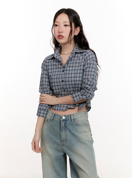 Checkered Collared Crop Shirt CM510