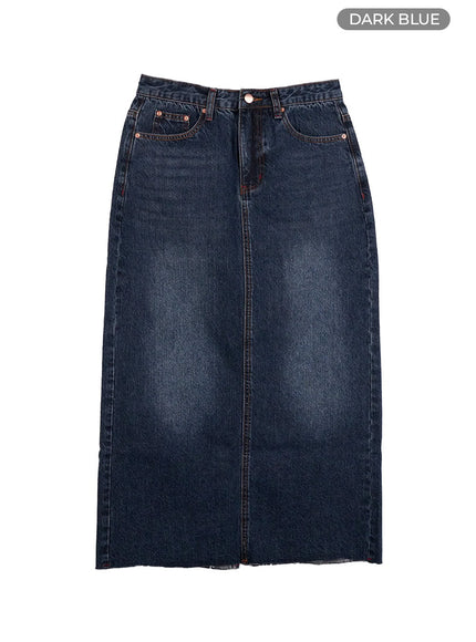 distressed-denim-maxi-skirt-co410 / Dark blue