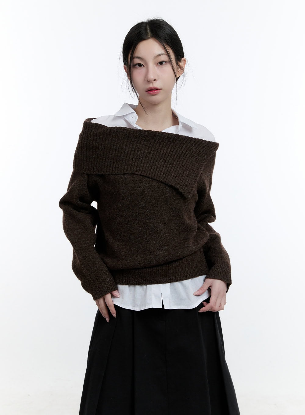 off-shoulder-asymmetric-sweater-cj520 / Dark brown