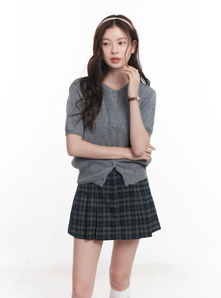 knit-buttoned-short-sleeve-cardigan-cy515 / Dark gray