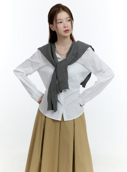 knitted-front-tie-shawl-cf503 / Dark gray
