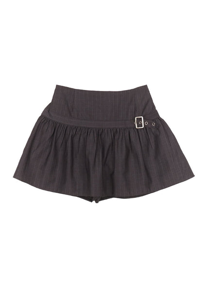 buckle-flare-stripe-mini-skirt-ca501 / Dark gray
