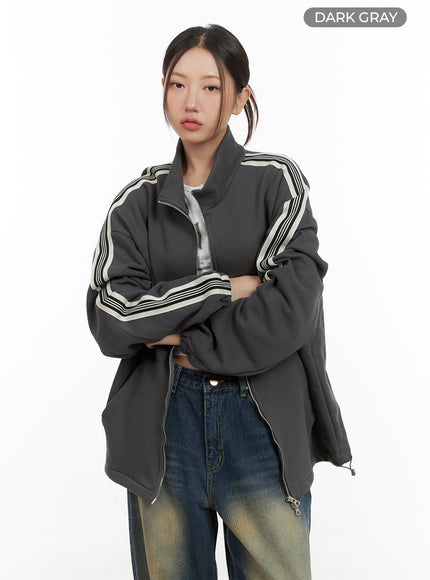side-stripe-oversized-sweatshirt-jacket-unisex-cg423 / Dark gray