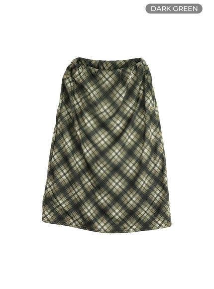 middle-waist-checkered-midi-skirt-cm413 / Dark green