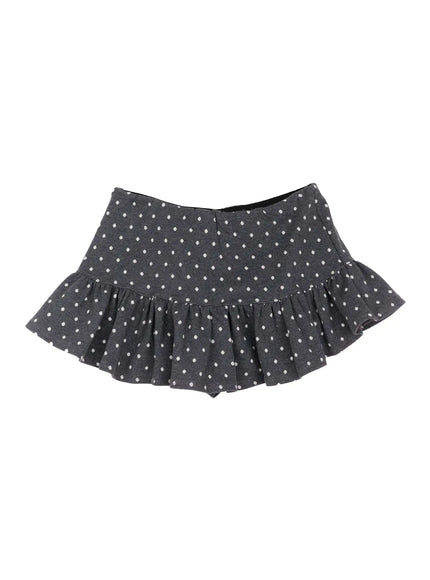 low-rise-polka-dot-ruffle-mini-skirt-co514 / Gray