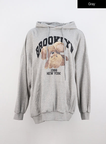 cute-loose-fit-graphic-hoodie-io317 / Gray