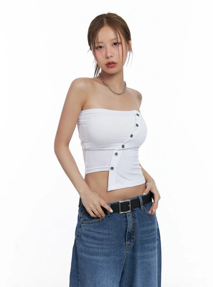 asymmetric-button-tube-top-cl510 / White
