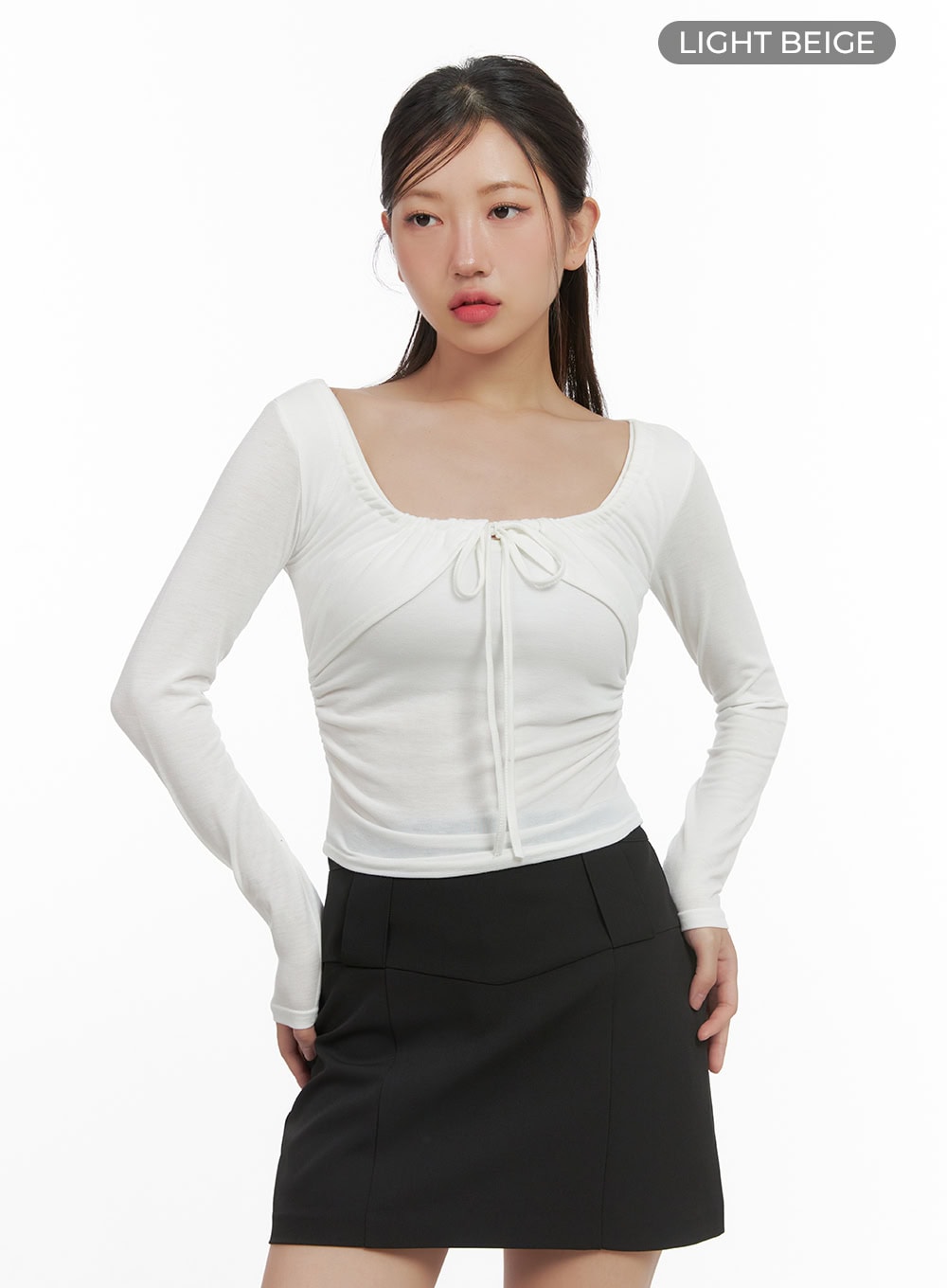 ribbon-strap-bolero-crop-top-cs405 / Light beige
