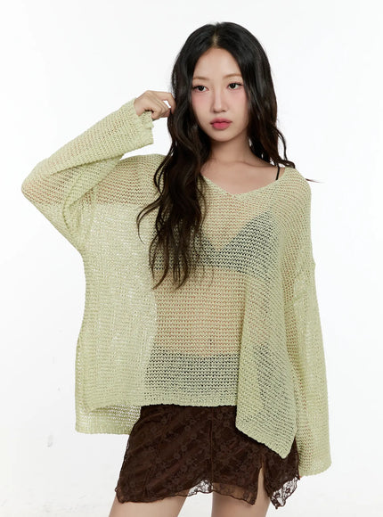 Mesh V-Neck Long-Sleeve Top CL531