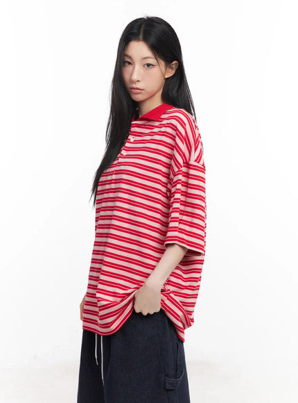 oversized-striped-tee-cu510 / Pink