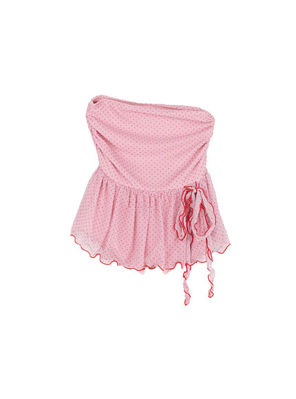 polka-dot-shirred-mini-skirt-cy521 / Pink