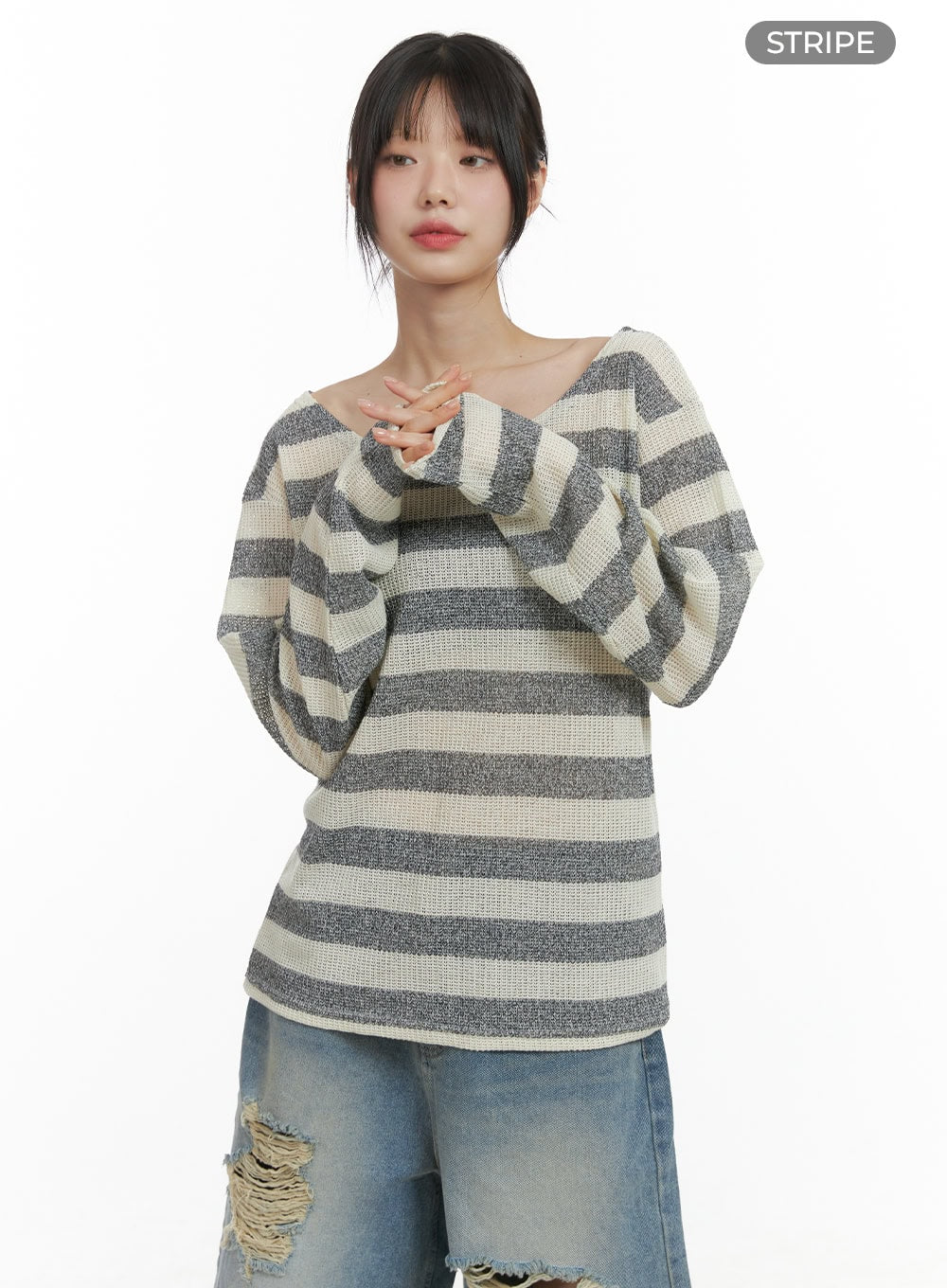 sheer-bliss-off-shoulder-sweater-cl412 / Stripe