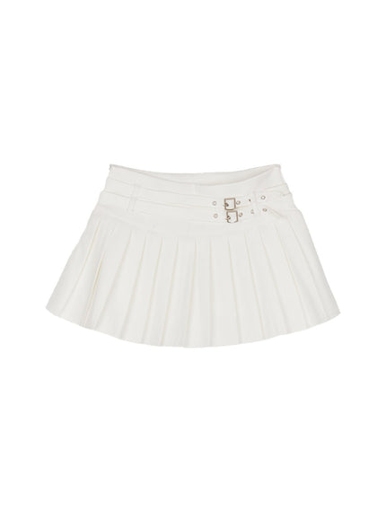 buckle-pleated-mini-skirt-cy501 / White