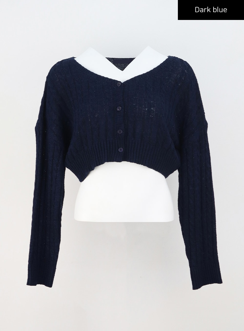 Navy Cable-Knit Cropped Cardigan