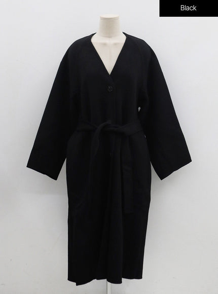 V-Neck Waist Tie Long Coat ON02