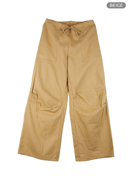 string-pocket-low-rise-wide-leg-pants-cg412 / Beige