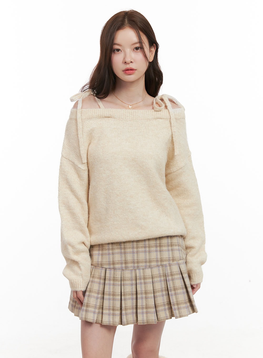 wool-blend-strap-shoulder-sweater-od403 / Beige