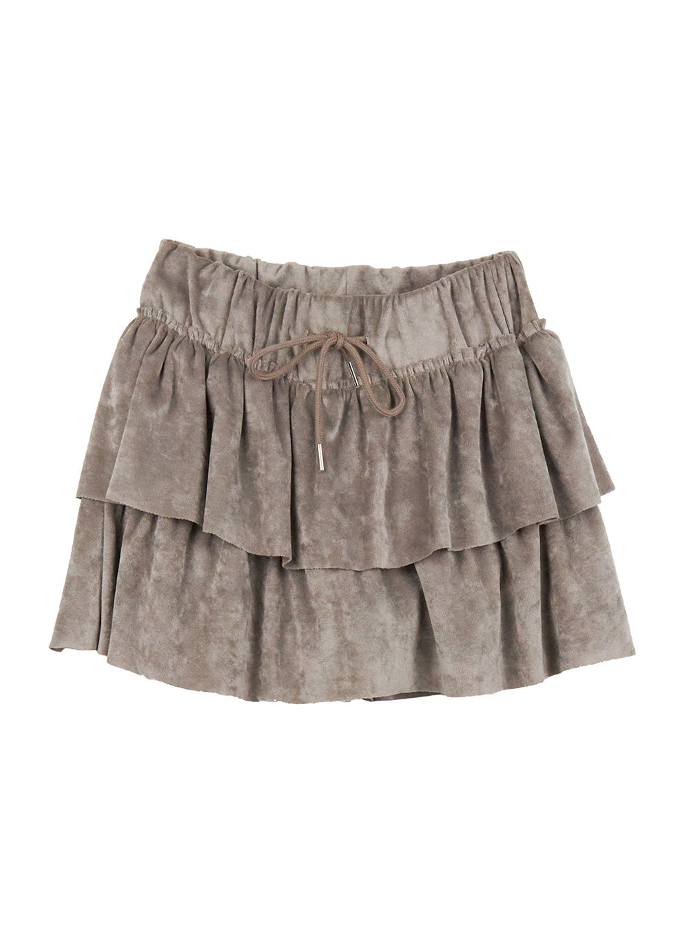 velvet-ruffle-mini-skirt-cj508 / Beige