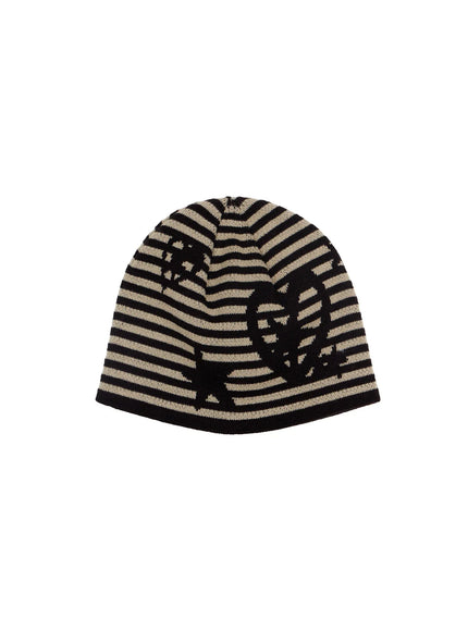 striped-graphic-knit-beanie-cf510 / Beige