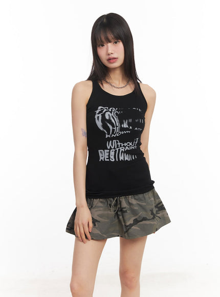 warped-graphic-tank-top-ca522 / Black