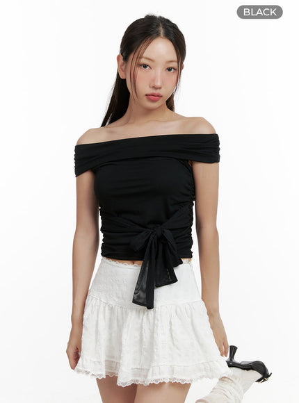off-shoulder-tied-crop-top-cl431 / Black