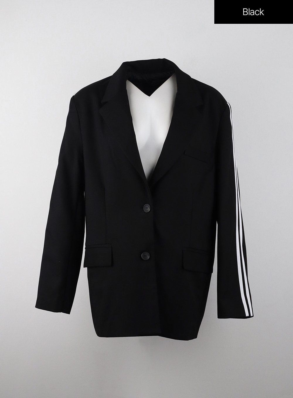 stripe-oversized-blazer-ij403 / Black
