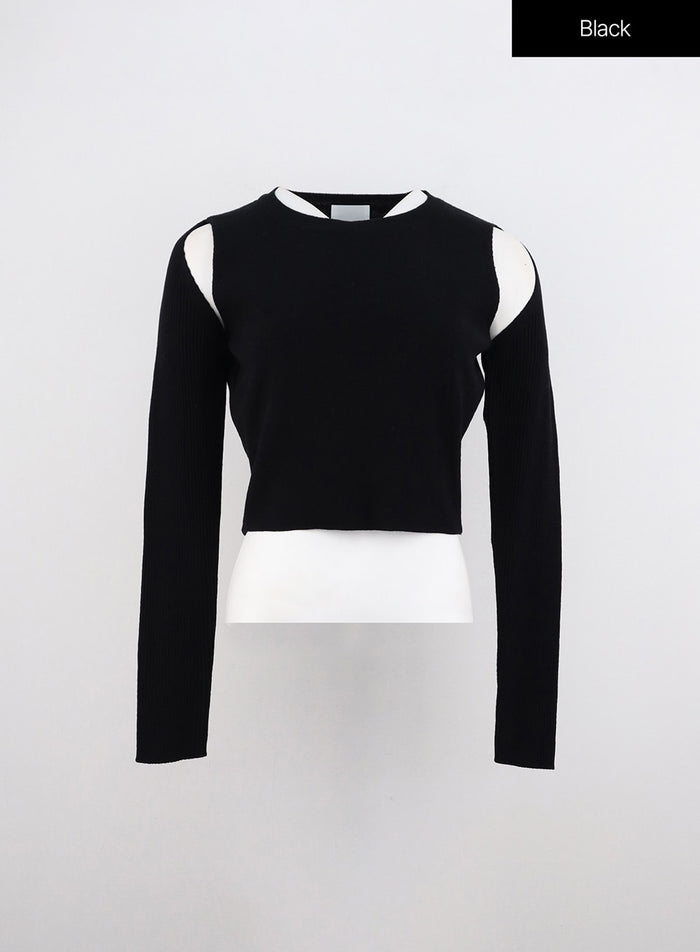 cut-out-shoulder-sweater-oo312 / Black