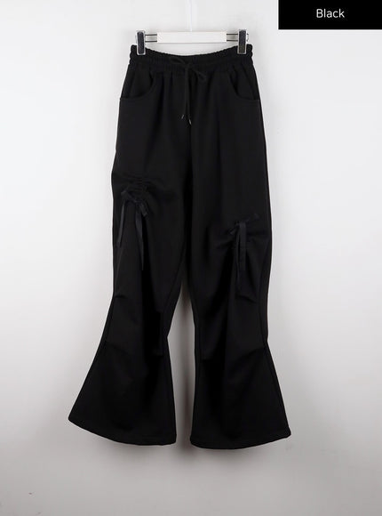 knotted-solid-high-waist-wide-leg-trousers-cd322 / Black