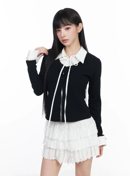 layered-shirt-cardigan-cf518 / Black