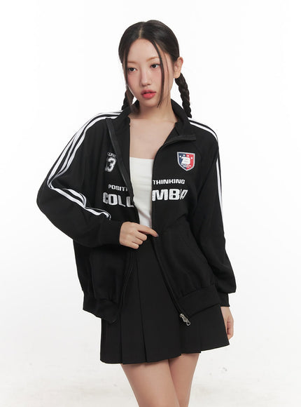 Striped Zip-Up Graphic Track Jacket CF526