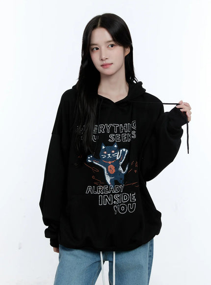 oversized-kitty-graphic-hoodie-cg513 / Black