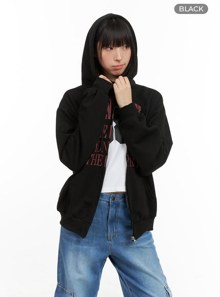 cozy-lettering-hoodie-jacket-cg420 / Black