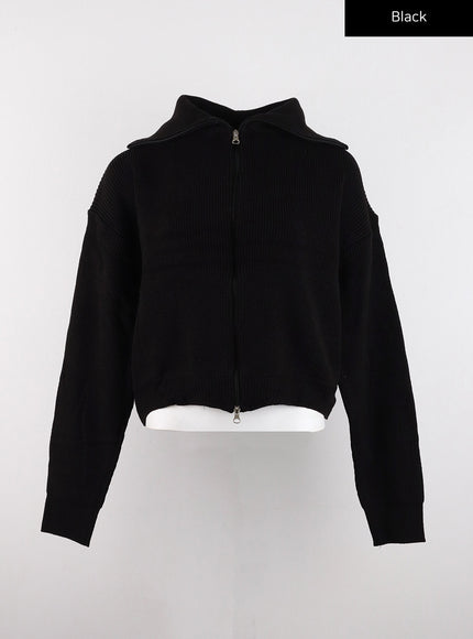 basic-two-way-zip-up-knit-sweater-cd304 / Black