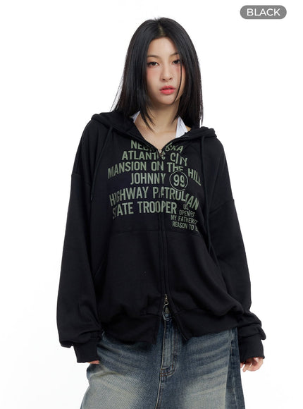 oversized-graphic-zip-up-hoodie-co425 / Black