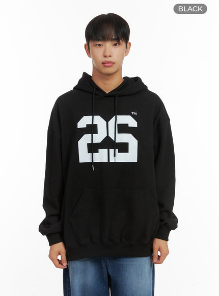 mens-lettering-hooded-sweatshirt-co408 / Black