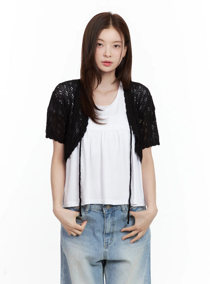 short-sleeve-knit-bolero / Black