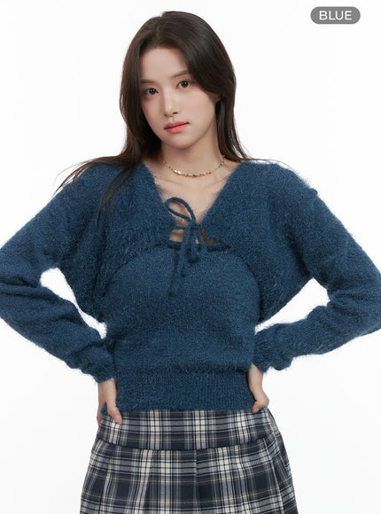 fuzzy-ribboned-bolero-cardigan-og409 / Blue