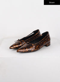 faux-leather-ribbon-flats-od327 / Brown