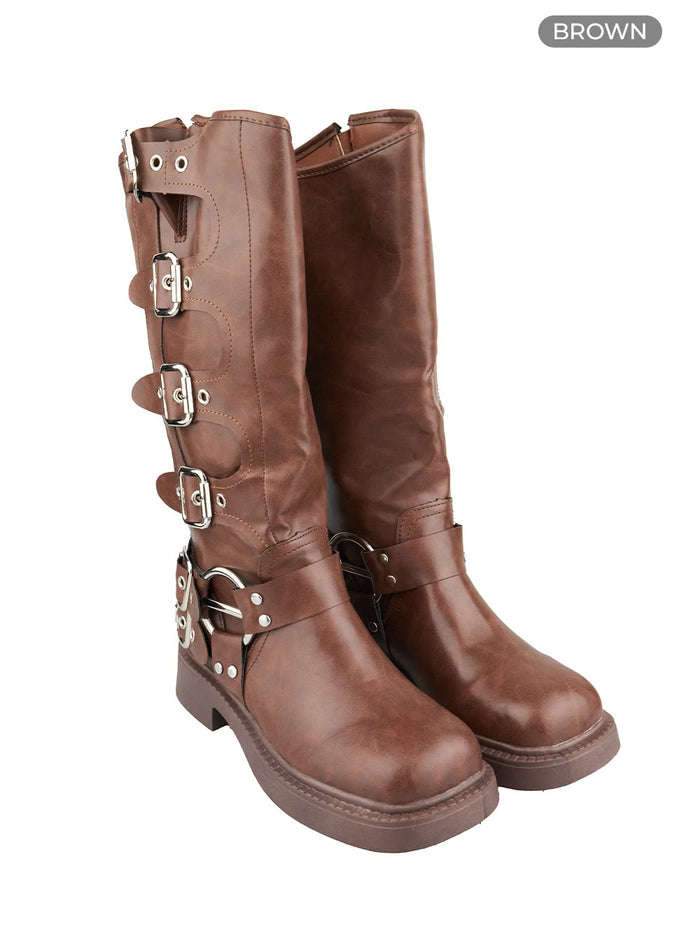 stud-buckle-long-boots-ou404 / Brown
