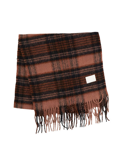 polyester-checkered-wrap-scarf-cn411 / Dark beige