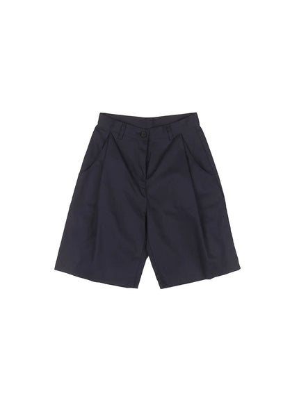 pintuck-wide-fit-shorts-cu513 / Dark blue