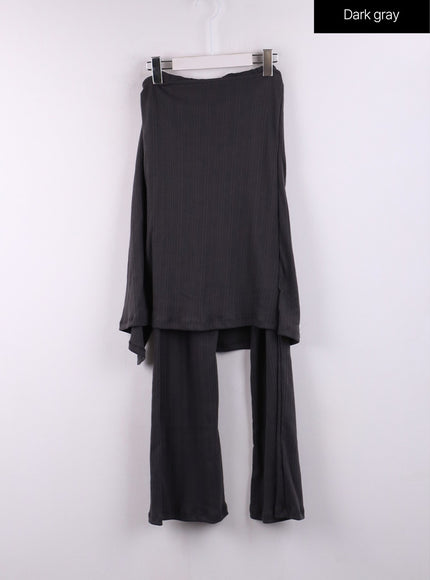 skirt-layered-wide-leg-pants-cf401 / Dark gray